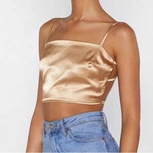 Gold Backless Satin Crop Top